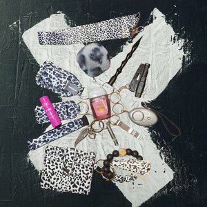 Leopard Safety Keychain with Leopard Lanyard & Leopard ID Wristlet Set